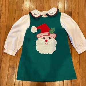 Vintage Patchwork Green Santa Dress with White Button down